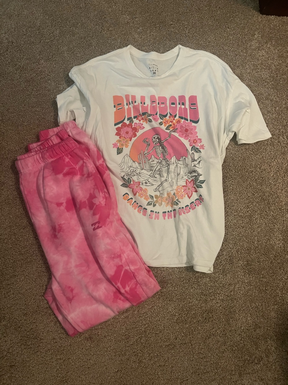 Billabong White Tee with Pink Floral Skate Graphic